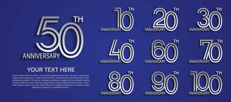 set anniversary logotype premium collection silver color with double line on blue backgroundのイラスト素材