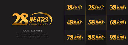 set of anniversary golden color with swoosh for celebration eventのイラスト素材