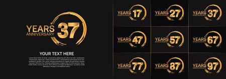 set of anniversary golden color with circle for celebration momentのイラスト素材