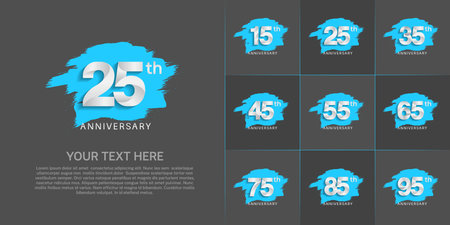 set of anniversary silver color with blue brush for celebration eventのイラスト素材