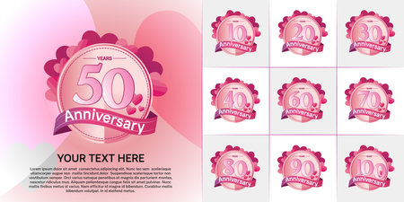 set of anniversary pink color and heart can be use for celebration eventのイラスト素材