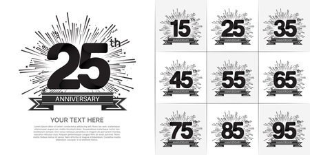 set of anniversary with black color and fireworks can be use for celebration momentのイラスト素材