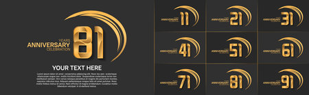 set of anniversary with golden color and swoosh can be use for celebration eventのイラスト素材