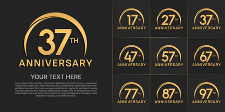 set of anniversary with golden color and swoosh can be use for celebration eventのイラスト素材