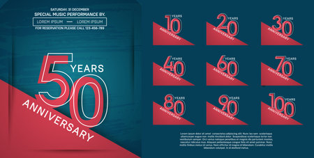 set of anniversary logotype modern pop art style pink color on blue backgroundのイラスト素材