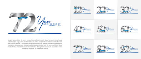set of anniversary logo with silver number and blue ribbon, handwriting text can be use for celebrationのイラスト素材