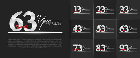 set of anniversary logo with white number and red ribbon, handwriting text can be use for celebrationのイラスト素材