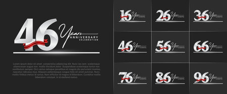 set of anniversary logo with white number and red ribbon, handwriting text can be use for celebrationのイラスト素材