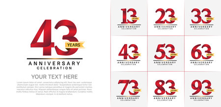 set of anniversary logo with red number and gold ribbon can be use for celebrationのイラスト素材