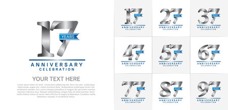 set of anniversary logo with silver number and blue ribbon can be use for celebrationのイラスト素材