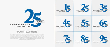 set of anniversary logo with blue number and silver ribbon can be use for celebrationのイラスト素材