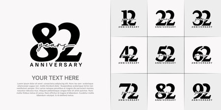 set of anniversary logo with black number and black handwriting text can be use for celebrationのイラスト素材