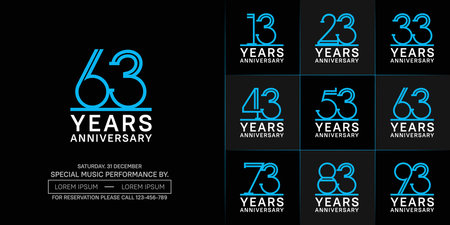 set of anniversary logotype blue and white color for special celebration eventのイラスト素材