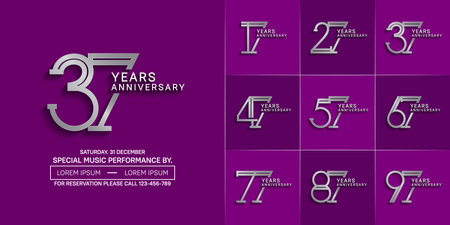 set of anniversary logotype silver color with purple color background for special celebration eventのイラスト素材