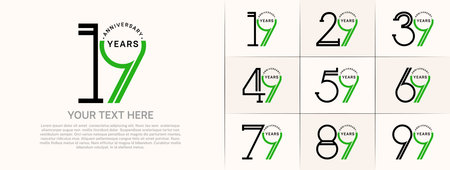set of anniversary logotype black and green color for special celebration eventのイラスト素材