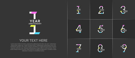 set of anniversary logotype silver color with colorful glitter for special celebration eventのイラスト素材