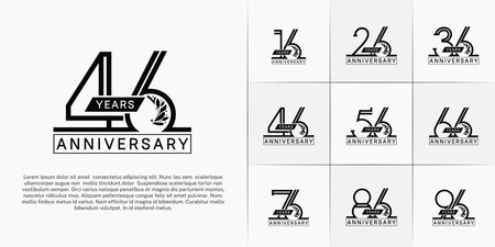 set of anniversary logotype black color with ornament for special celebration eventのイラスト素材