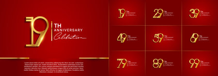 set of anniversary logotype golden color and white calligraphy for special celebration eventのイラスト素材