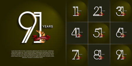 set of anniversary logotype silver and gold color, ornament and red ribbon for special celebration eventのイラスト素材