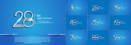 set of anniversary logotype silver color and white handwriting for special celebration eventのイラスト素材