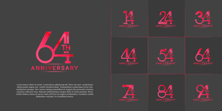 set of anniversary logotype red color for special celebration eventのイラスト素材