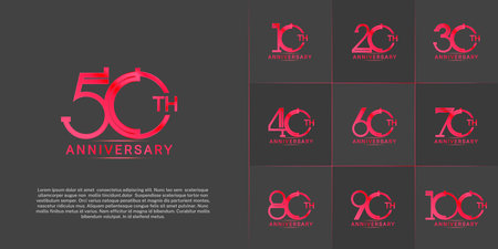 set of anniversary logotype red color for special celebration eventのイラスト素材