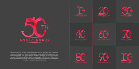 set of anniversary logotype red color for special celebration eventのイラスト素材