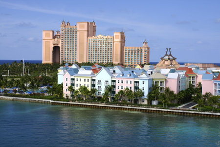 stunning atlantis resort in background of nassau harbourの写真素材