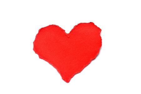 Red torn paper heart on white backgroundの写真素材