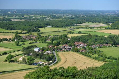 English country village in summer from aboveの写真素材