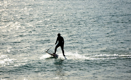New jet surfboard, surfing on calm seas.の写真素材