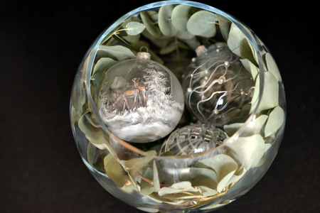 Traditional decorative glass Christmas baubles not on a treeの写真素材