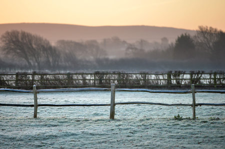 Cold and frosty morning in the English countryside