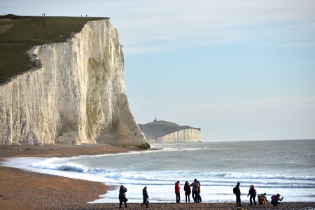 Seven sisters chalk cliffs during winter sunの写真素材