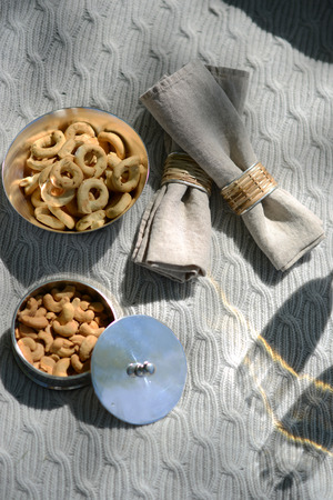 luxury summer picnic with champagne and silverwareの写真素材