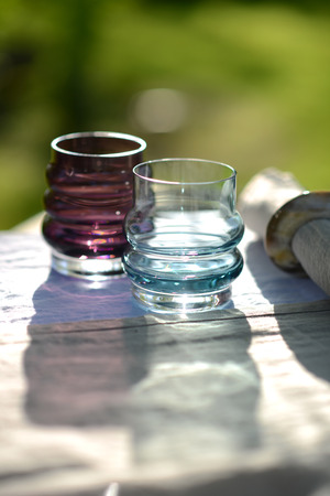 Alfresco dining, table set for an evening meal outsideの写真素材