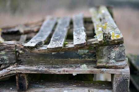 Old wooden pallets, textural bokeh soft focusの写真素材