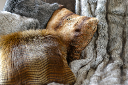 Faux fur throws and cushions room interiorの写真素材