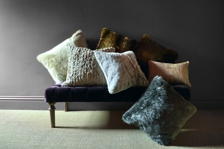 Faux fur throws and cushions room interiorの写真素材