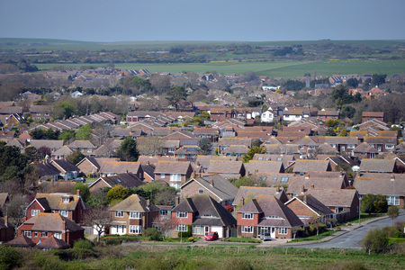 Homes built next to farmland, South Downsのeditorial素材