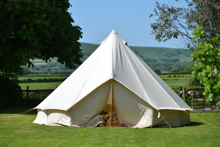 Traditional cotton canvas bell tent near the South Downsの写真素材