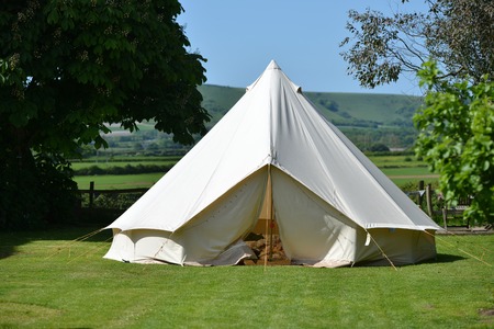 Traditional cotton canvas bell tent near the South Downsの写真素材