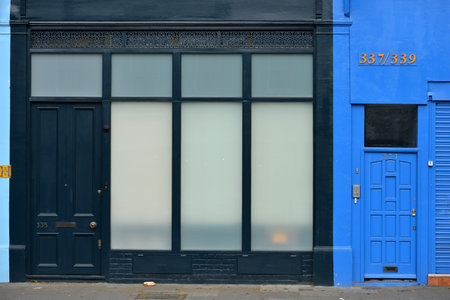 Black and blue painted shop fronts in Londonのeditorial素材