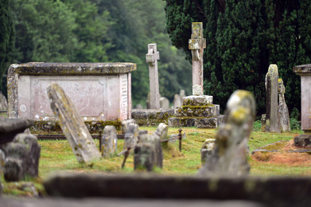 Old gravestones in a small village churchyard