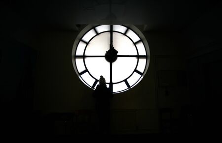 Looking through clock on Hallgrimskikja church in Reykjavik, Iceland,の写真素材