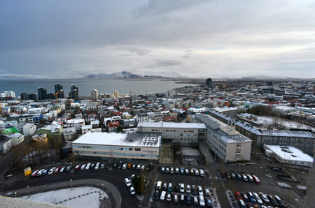 Reykjavik skyline from Hallgrimskikja churchの写真素材