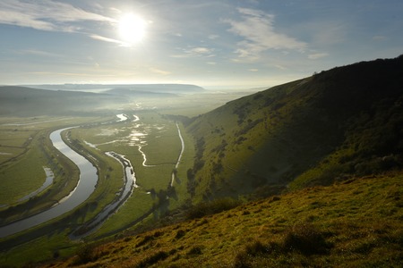 Cuckmere valley in the South Downs National Park on a winter morningの写真素材