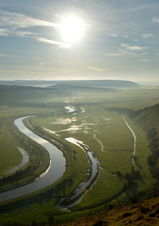 Cuckmere valley in the South Downs National Park on a winter morningの写真素材