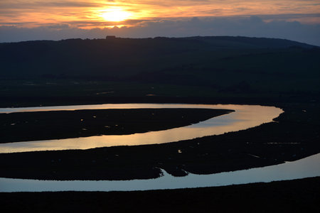 Meandering river at Cuckmere haven, East Sussexの写真素材