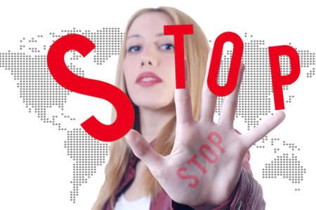 Young girl hand stopの写真素材